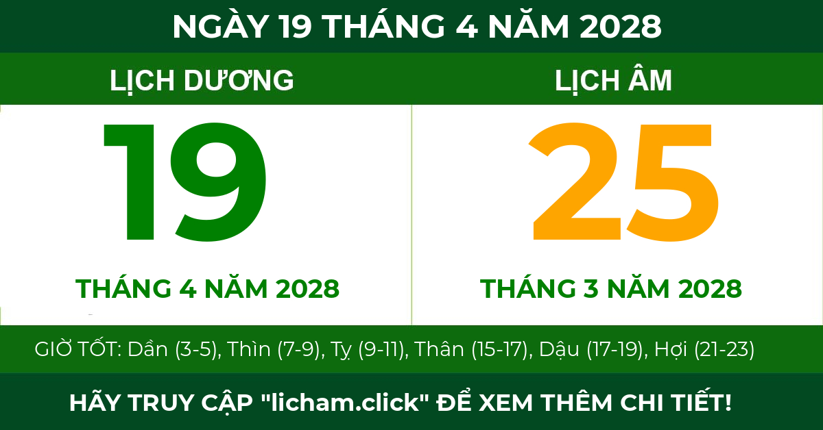 lịch âm ngày 19 tháng 4 năm 2028
