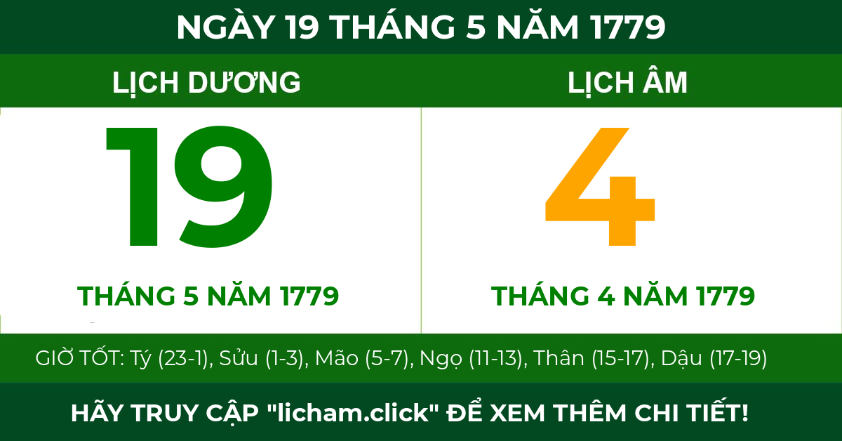 lịch âm ngày 19 tháng 5 năm 1779