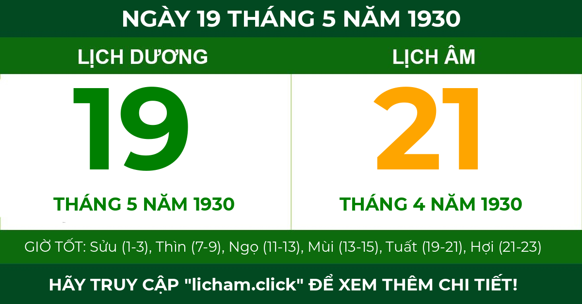 lịch âm ngày 19 tháng 5 năm 1930