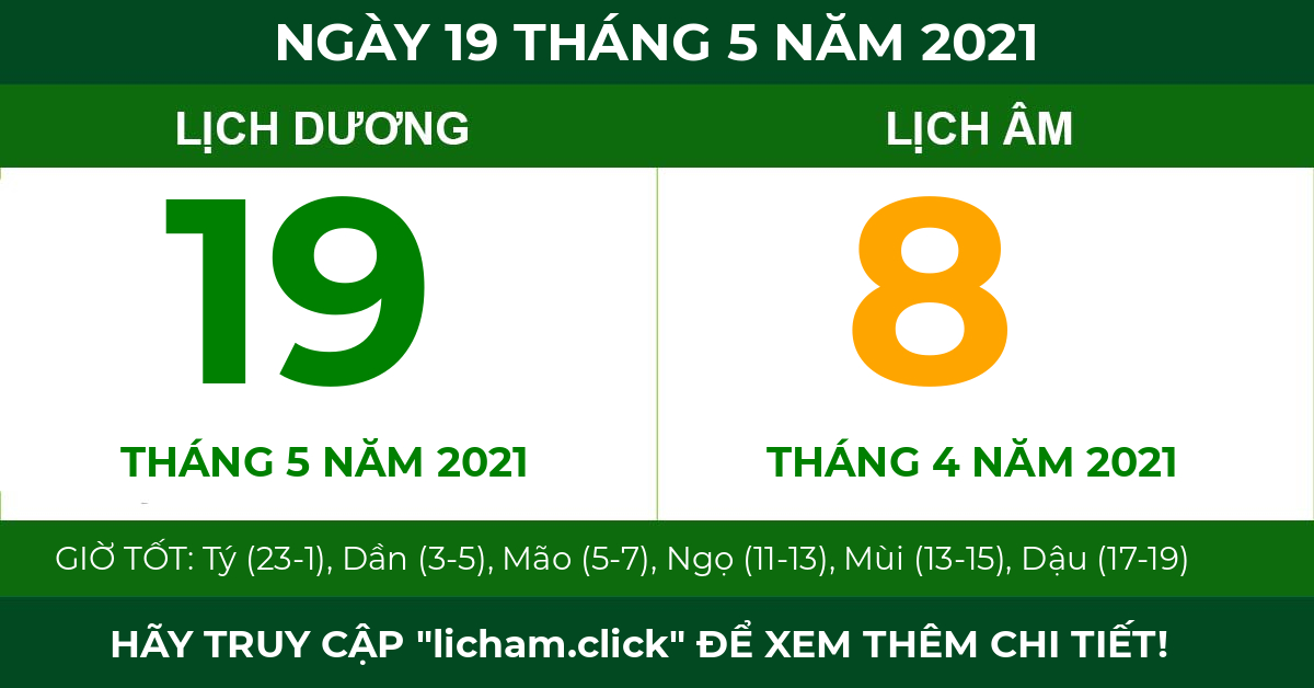 lịch âm ngày 19 tháng 5 năm 2021
