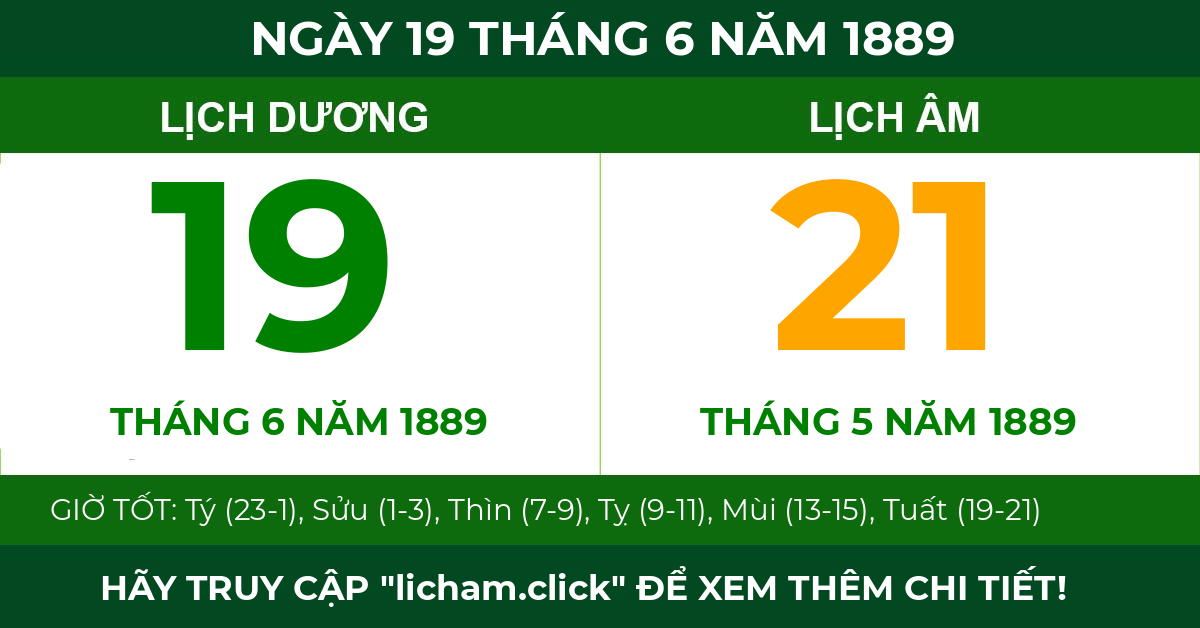 lịch âm ngày 19 tháng 6 năm 1889