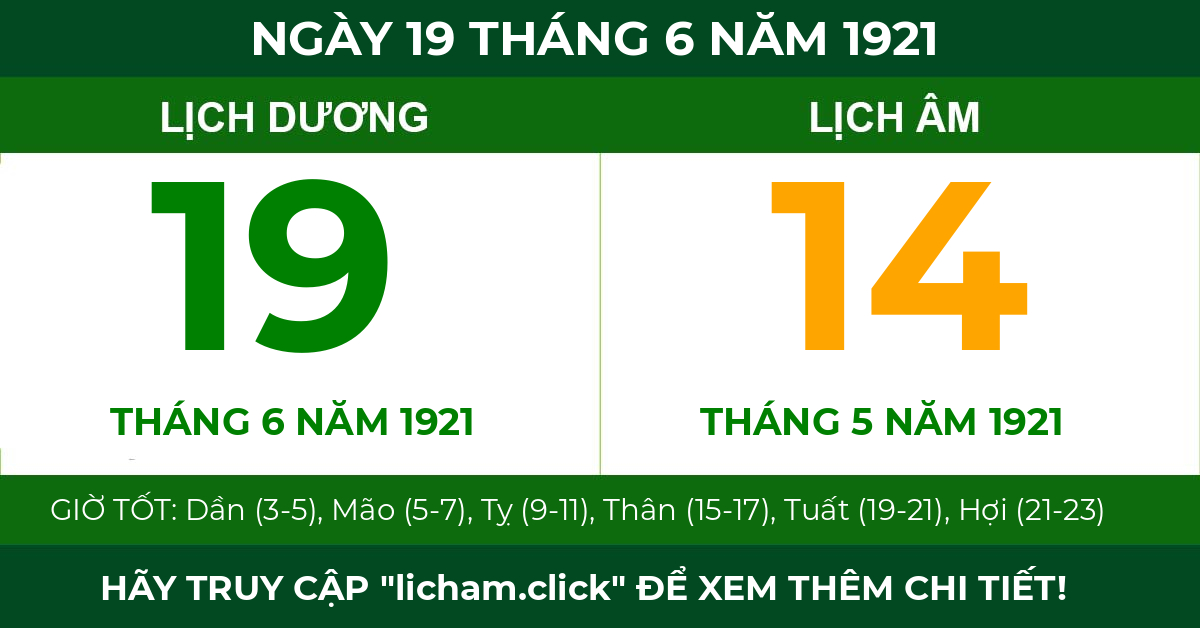 lịch âm ngày 19 tháng 6 năm 1921
