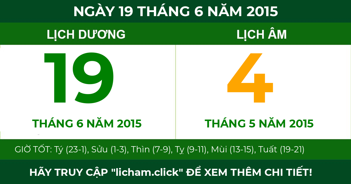 lịch âm ngày 19 tháng 6 năm 2015