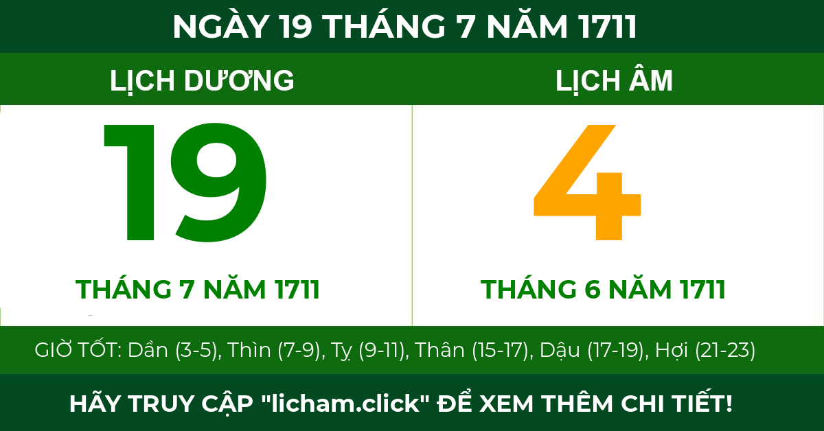 lịch âm ngày 19 tháng 7 năm 1711