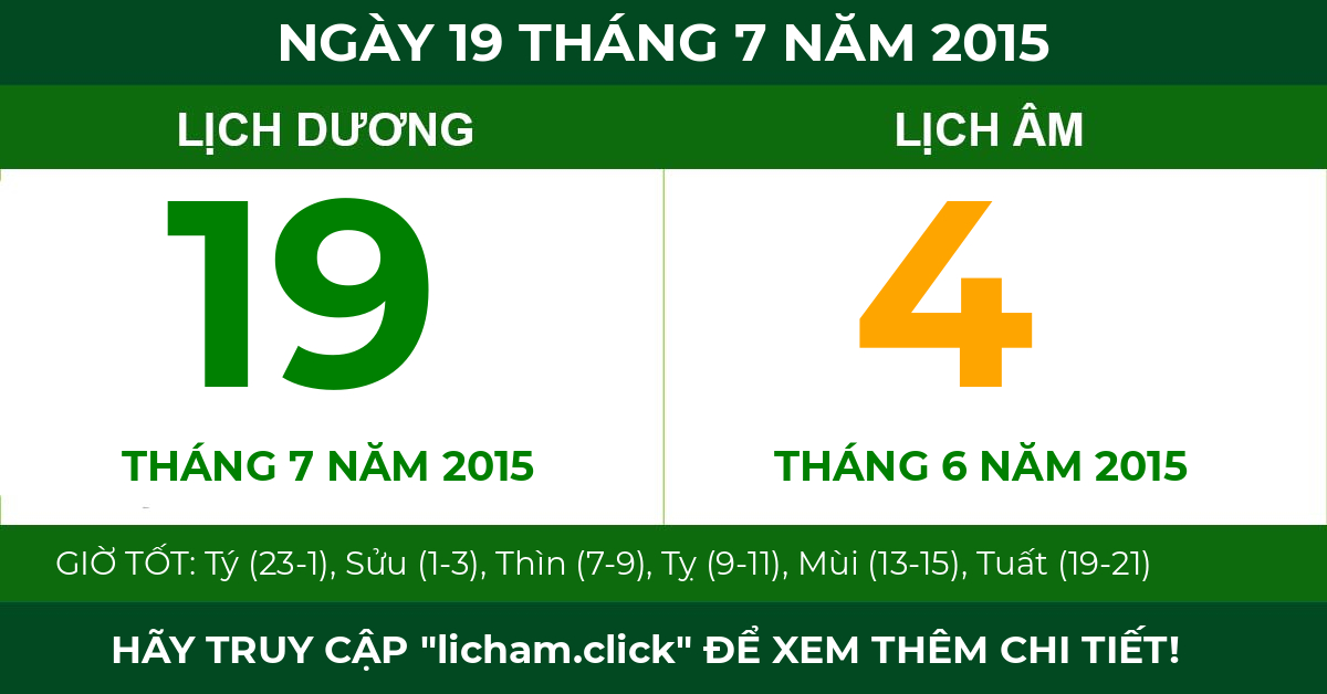 lịch âm ngày 19 tháng 7 năm 2015