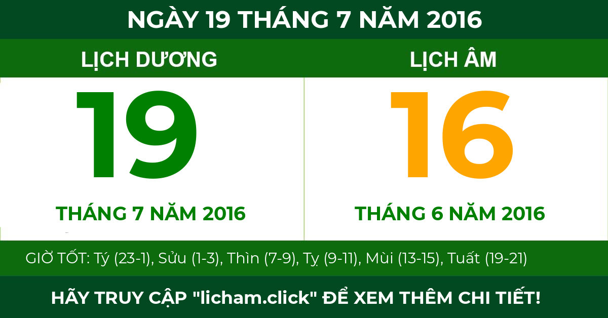 lịch âm ngày 19 tháng 7 năm 2016