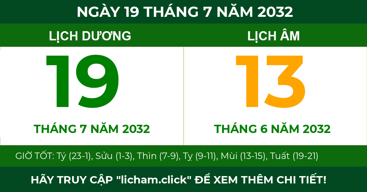 lịch âm ngày 19 tháng 7 năm 2032