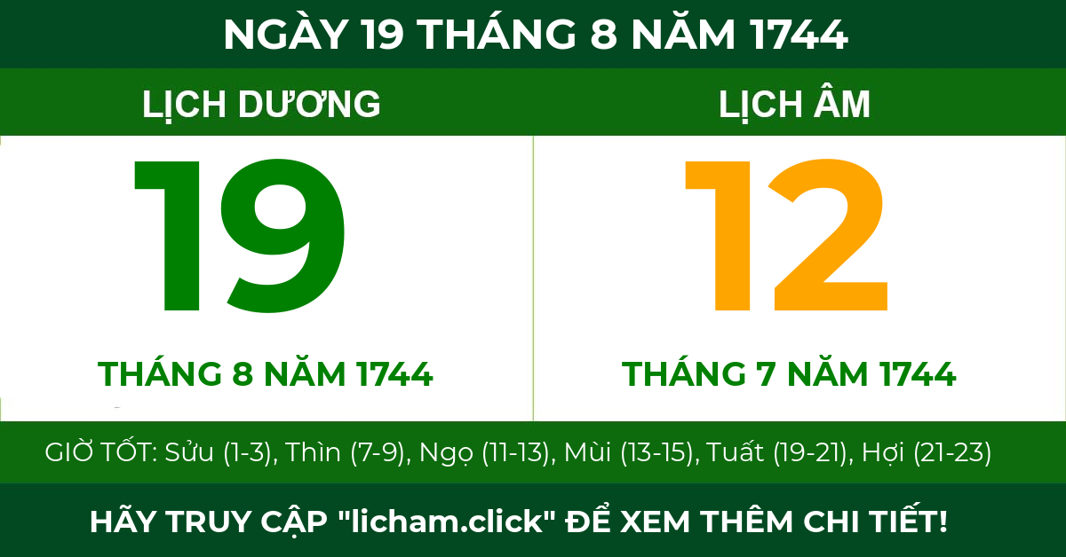 lịch âm ngày 19 tháng 8 năm 1744