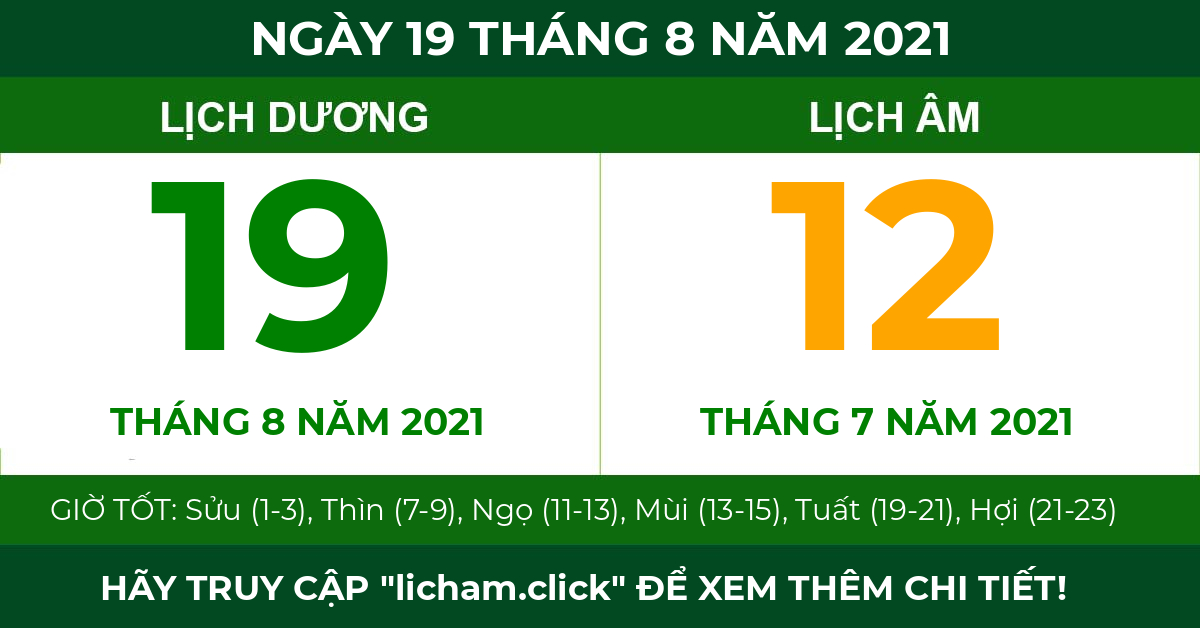 lịch âm ngày 19 tháng 8 năm 2021