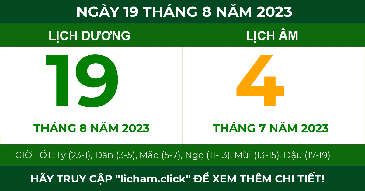 lịch âm ngày 19 tháng 8 năm 2023