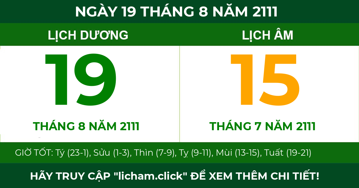 lịch âm ngày 19 tháng 8 năm 2111
