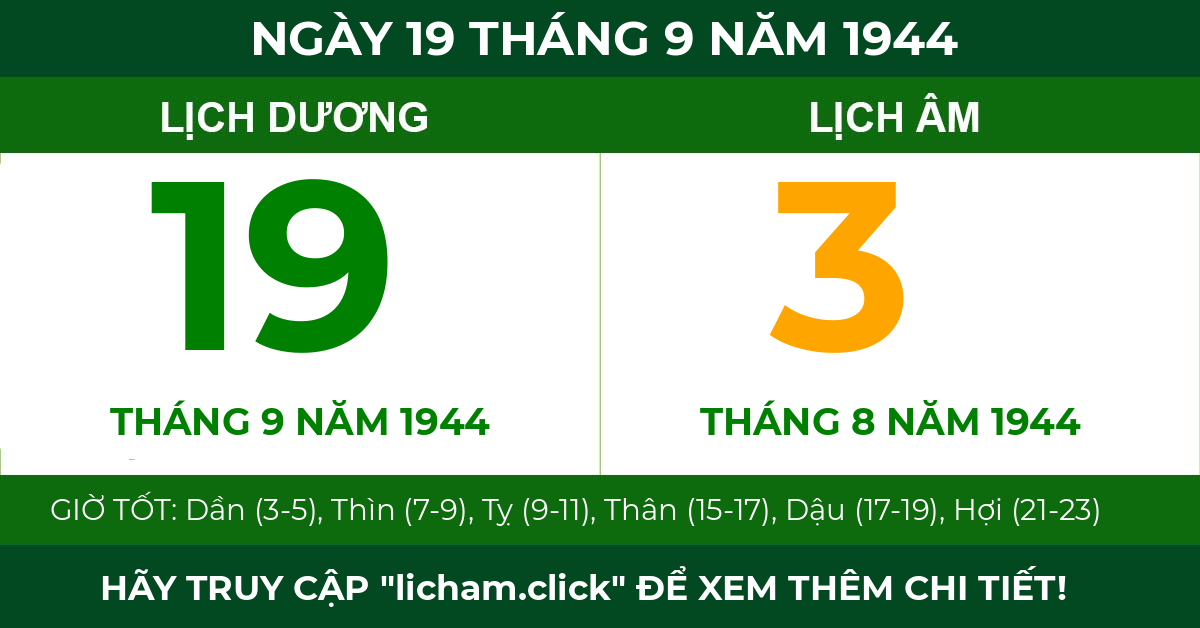 lịch âm ngày 19 tháng 9 năm 1944