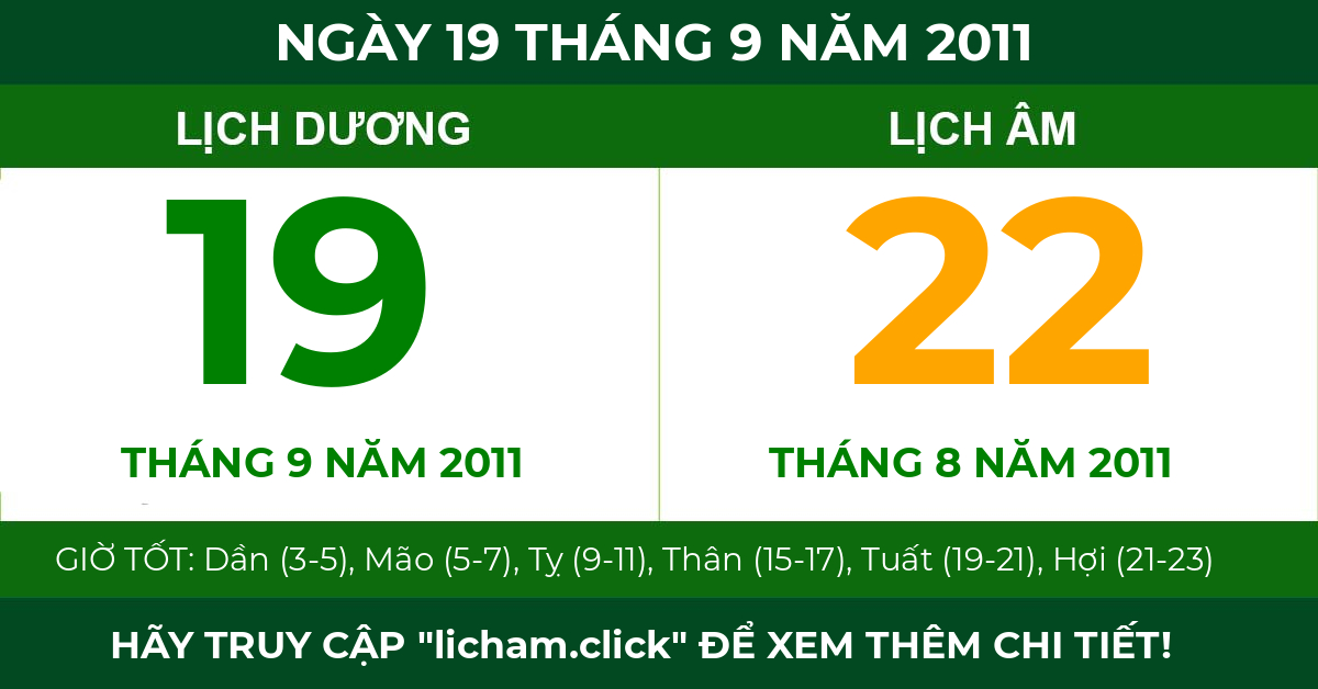 lịch âm ngày 19 tháng 9 năm 2011