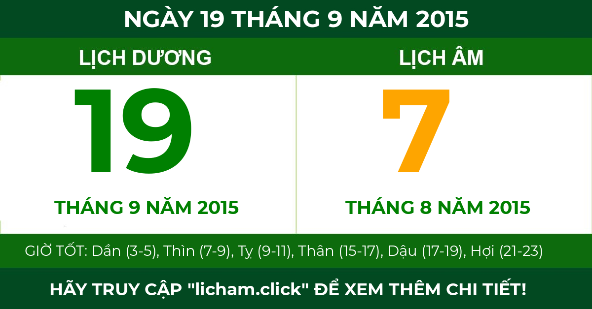 lịch âm ngày 19 tháng 9 năm 2015