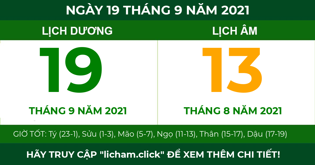 lịch âm ngày 19 tháng 9 năm 2021