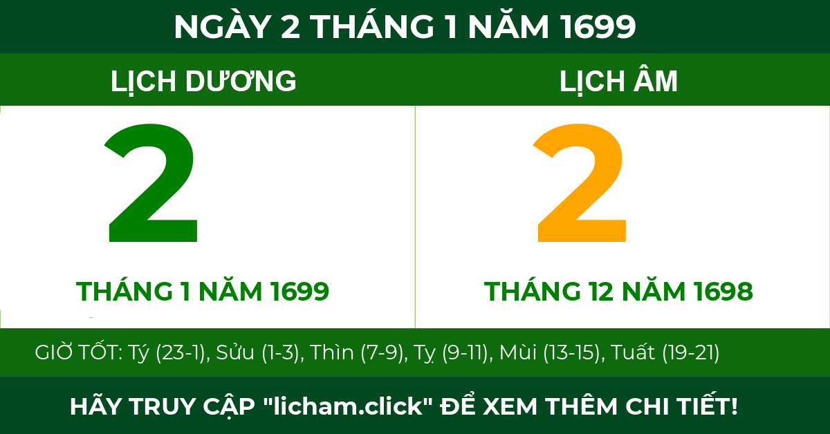 lịch âm ngày 2 tháng 1 năm 1699
