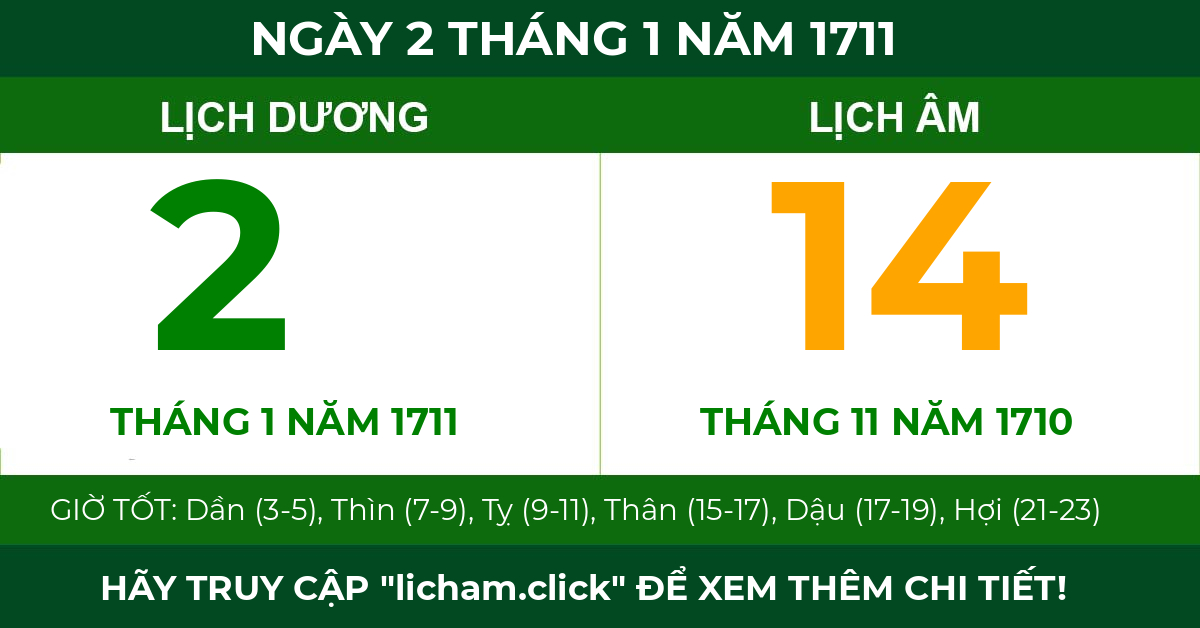 lịch âm ngày 2 tháng 1 năm 1711