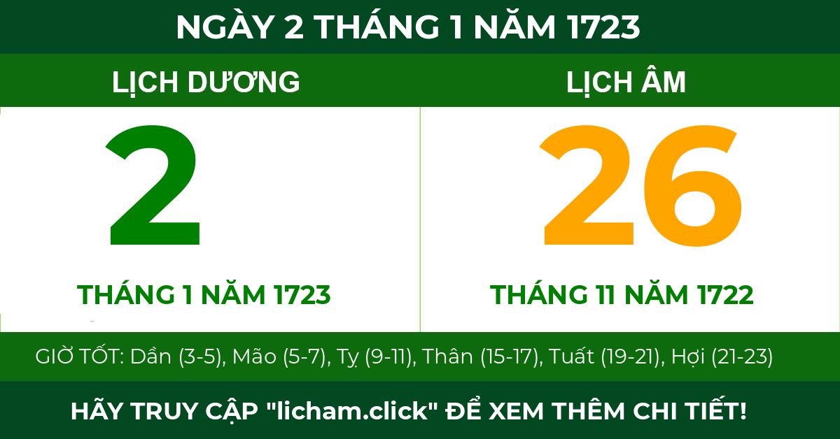 lịch âm ngày 2 tháng 1 năm 1723