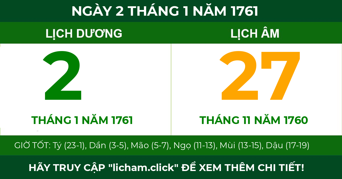 lịch âm ngày 2 tháng 1 năm 1761