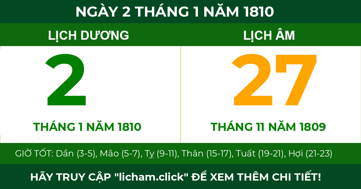 lịch âm ngày 2 tháng 1 năm 1810