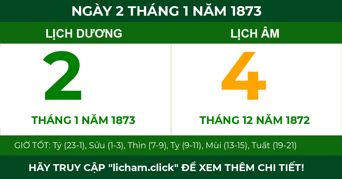 lịch âm ngày 2 tháng 1 năm 1873