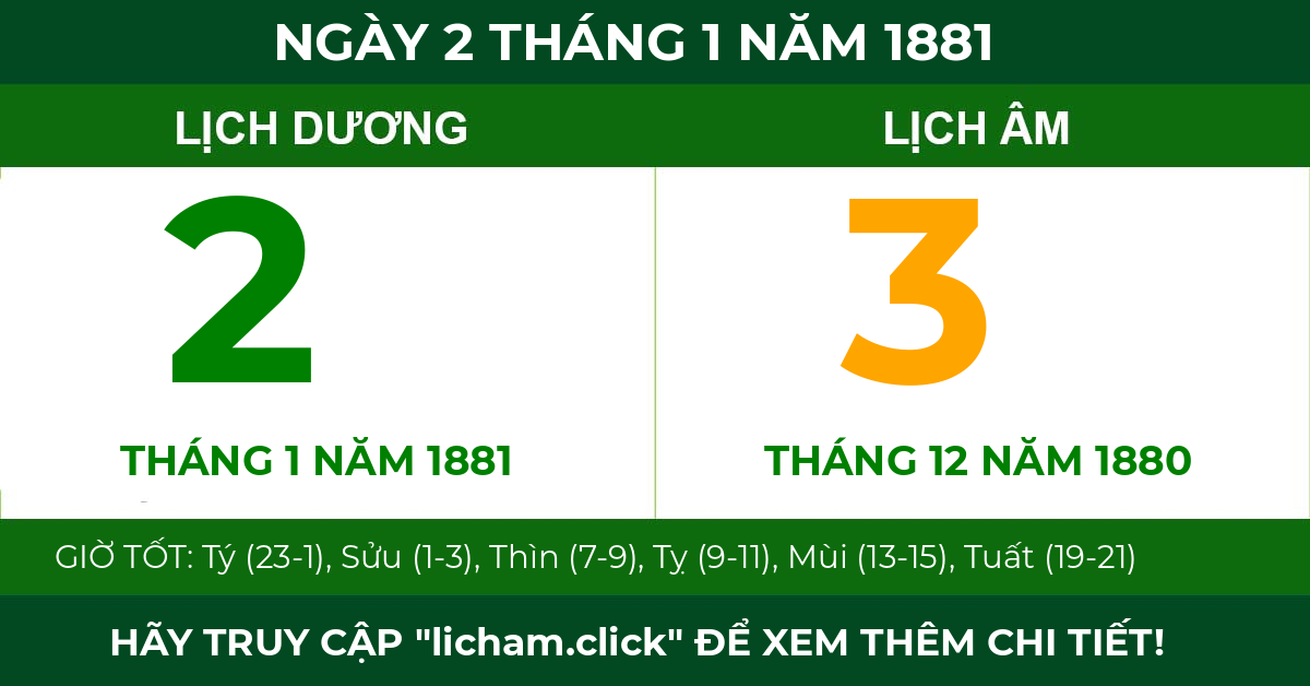 lịch âm ngày 2 tháng 1 năm 1881