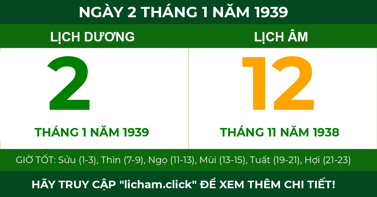 lịch âm ngày 2 tháng 1 năm 1939