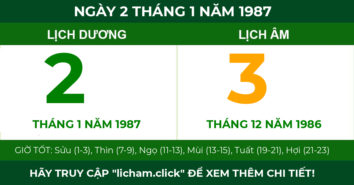lịch âm ngày 2 tháng 1 năm 1987