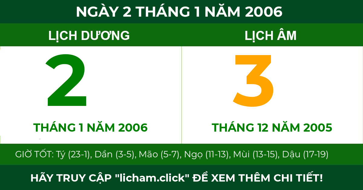 lịch âm ngày 2 tháng 1 năm 2006