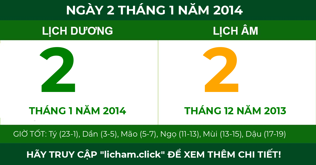 lịch âm ngày 2 tháng 1 năm 2014
