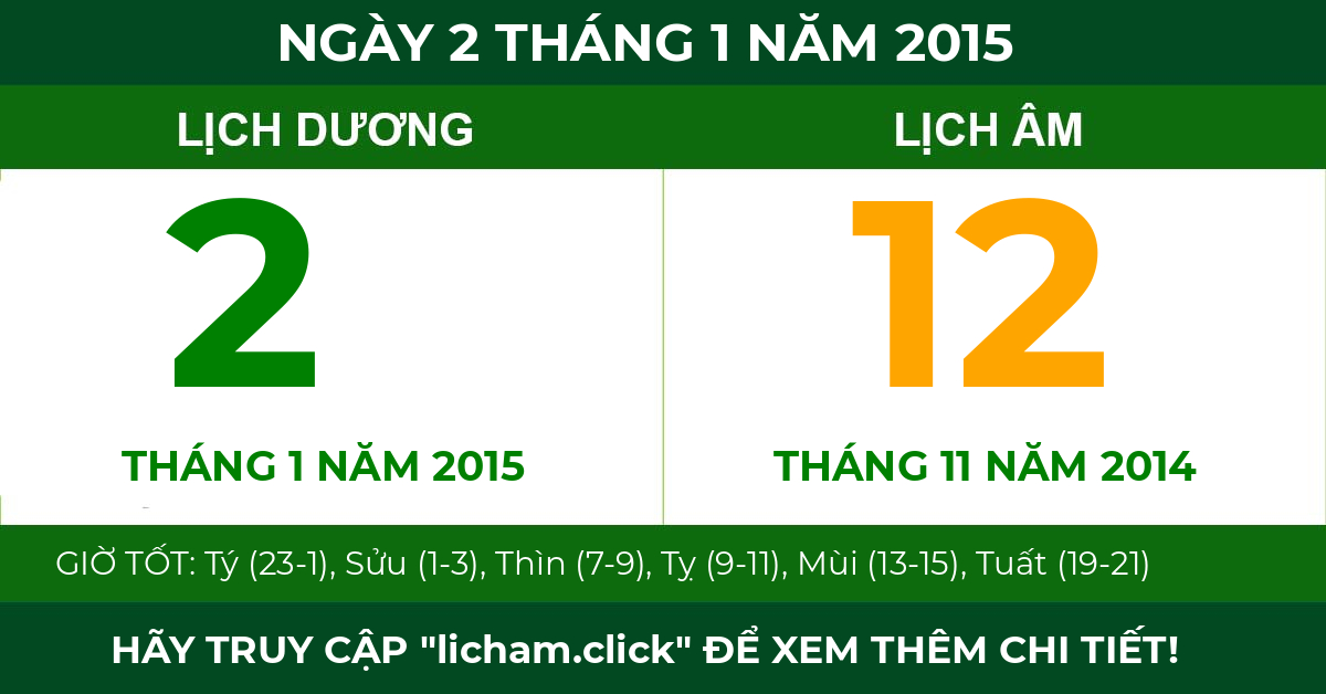 lịch âm ngày 2 tháng 1 năm 2015