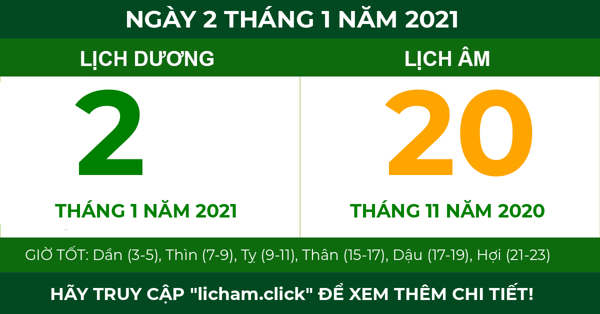 lịch âm ngày 2 tháng 1 năm 2021