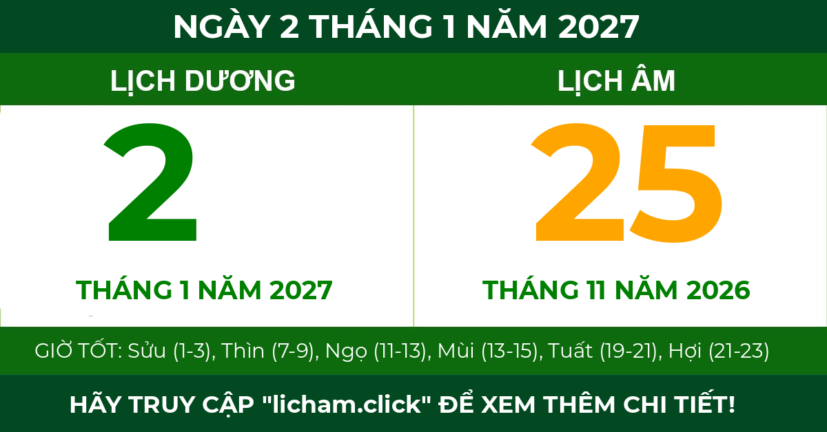 lịch âm ngày 2 tháng 1 năm 2027