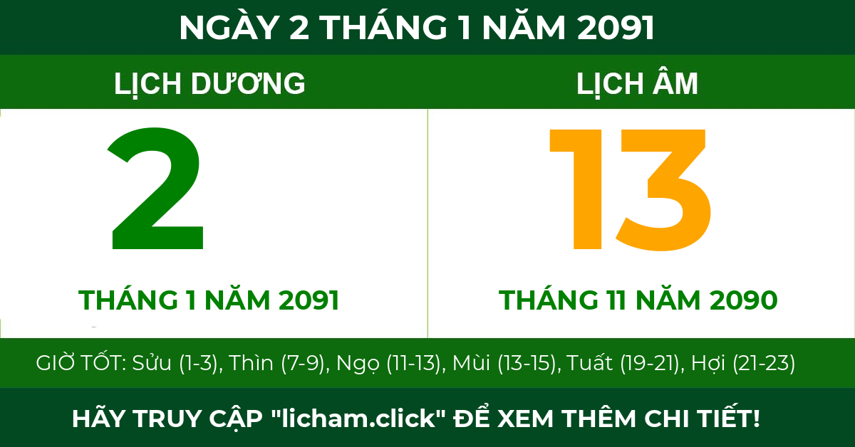 lịch âm ngày 2 tháng 1 năm 2091