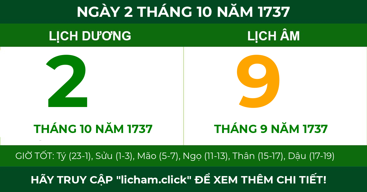 lịch âm ngày 2 tháng 10 năm 1737