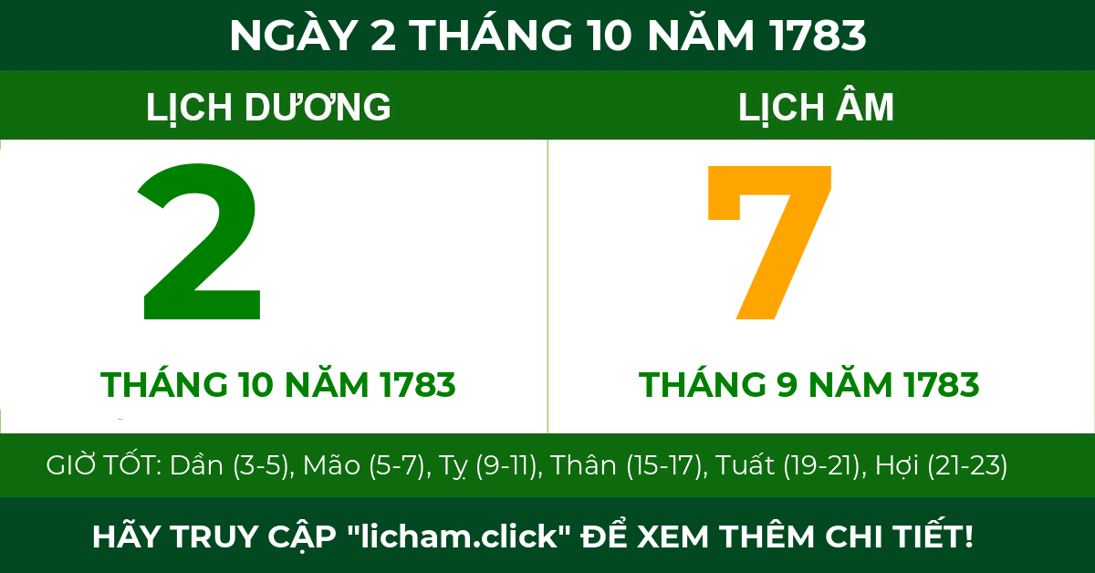 lịch âm ngày 2 tháng 10 năm 1783