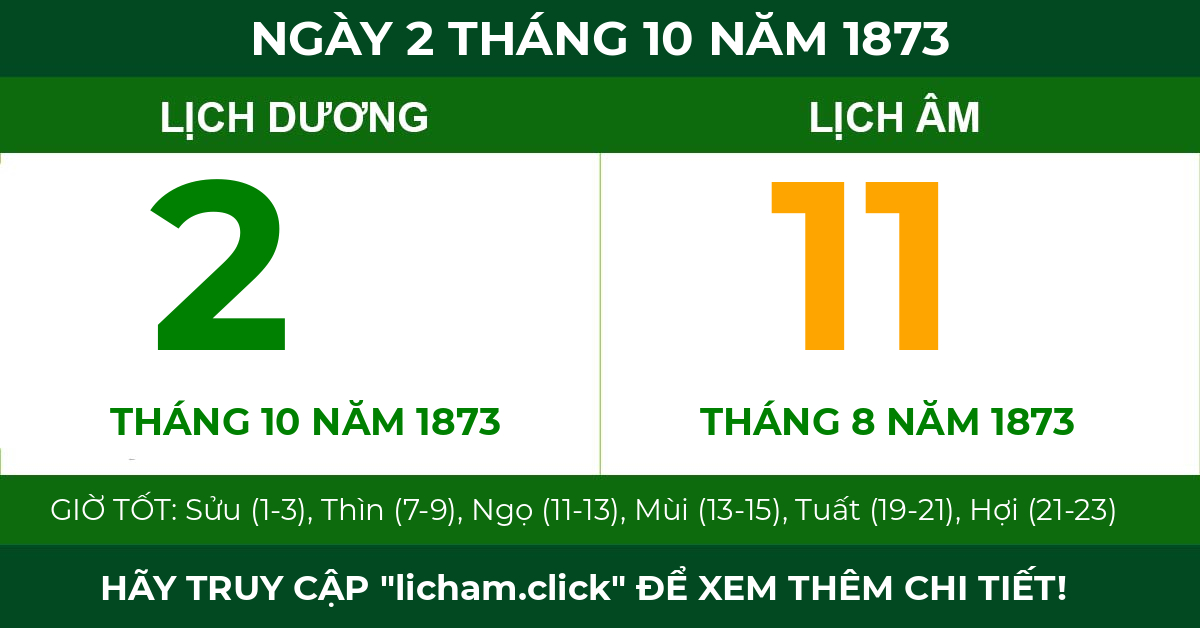 lịch âm ngày 2 tháng 10 năm 1873