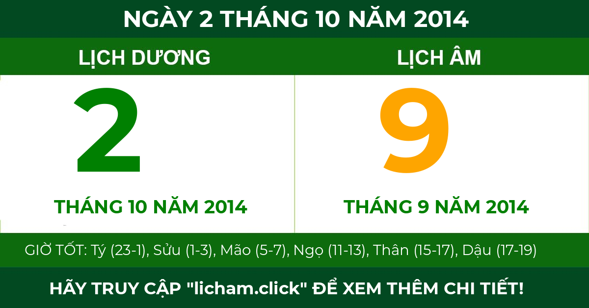 lịch âm ngày 2 tháng 10 năm 2014