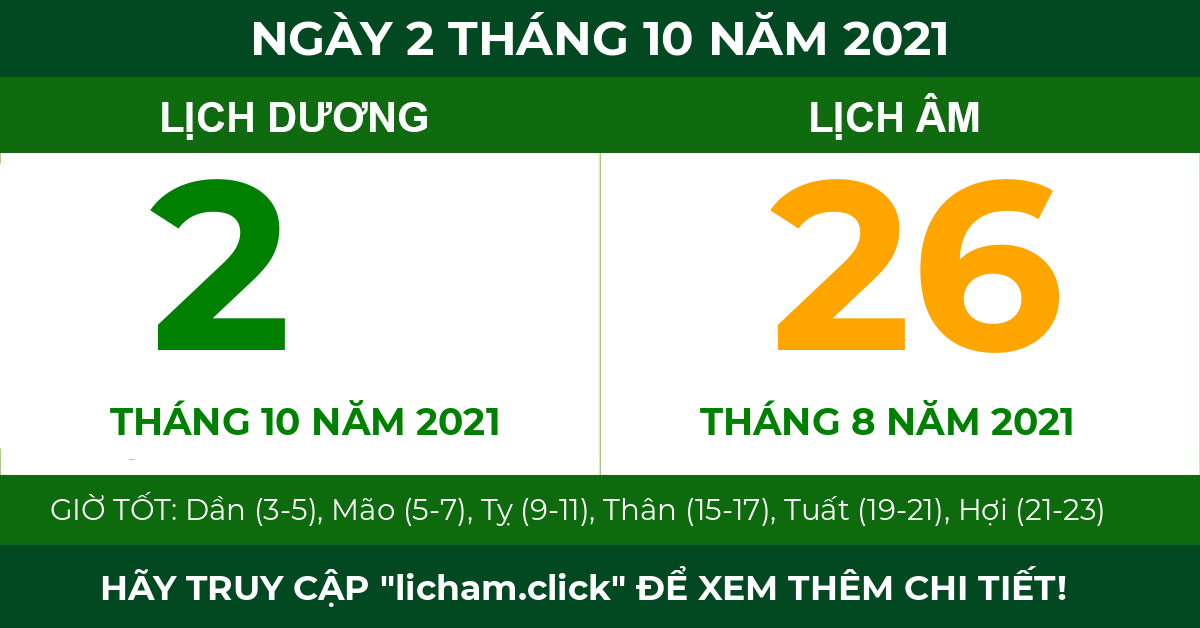 lịch âm ngày 2 tháng 10 năm 2021