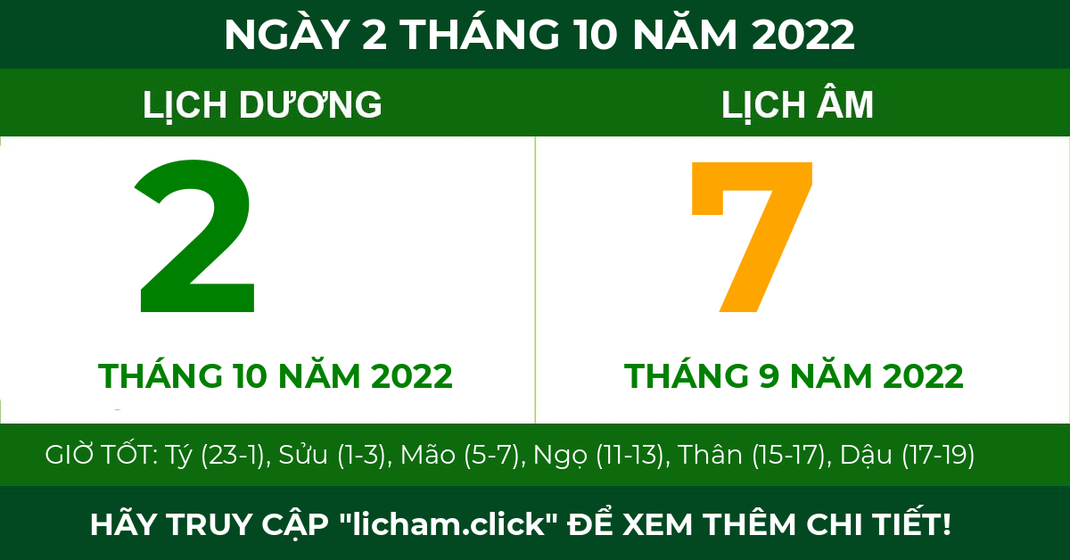lịch âm ngày 2 tháng 10 năm 2022