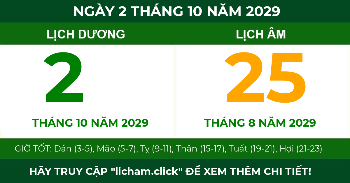 lịch âm ngày 2 tháng 10 năm 2029