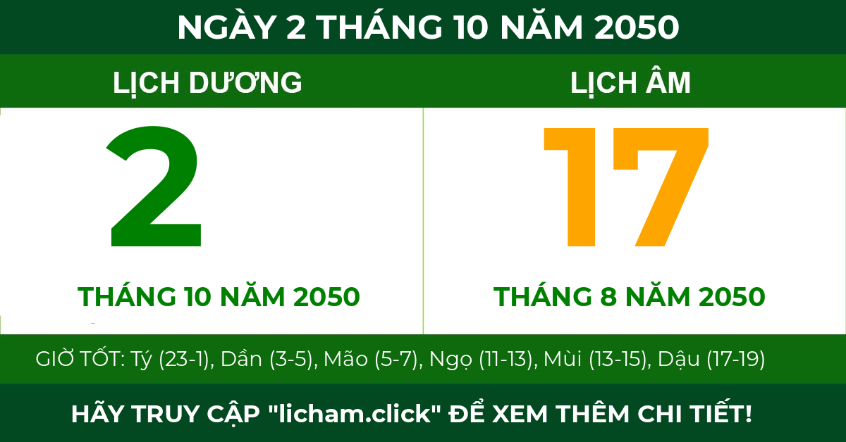 lịch âm ngày 2 tháng 10 năm 2050