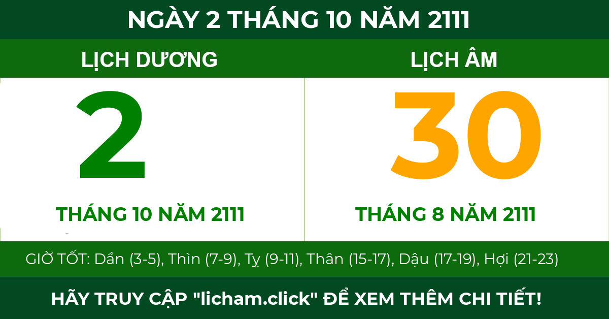 lịch âm ngày 2 tháng 10 năm 2111