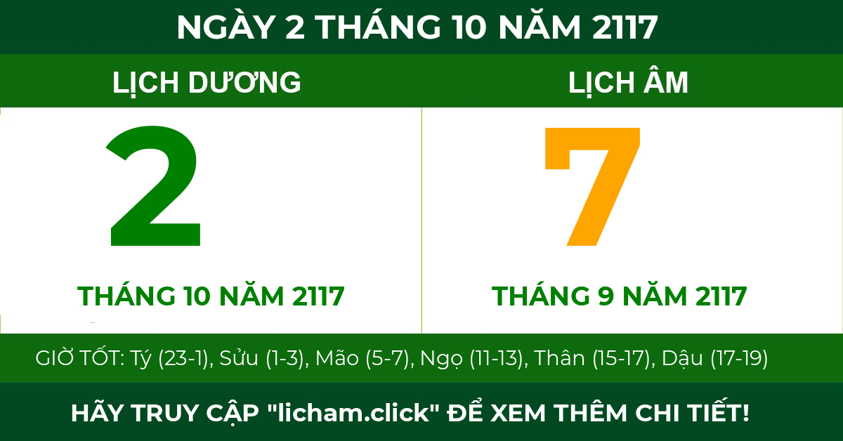 lịch âm ngày 2 tháng 10 năm 2117
