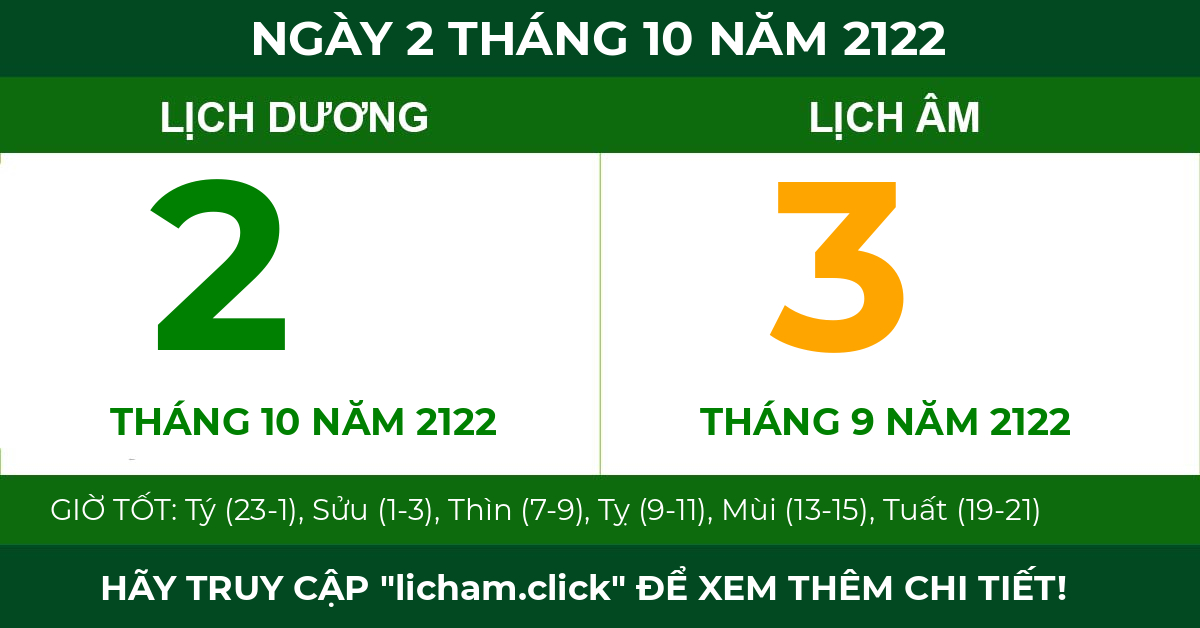 lịch âm ngày 2 tháng 10 năm 2122