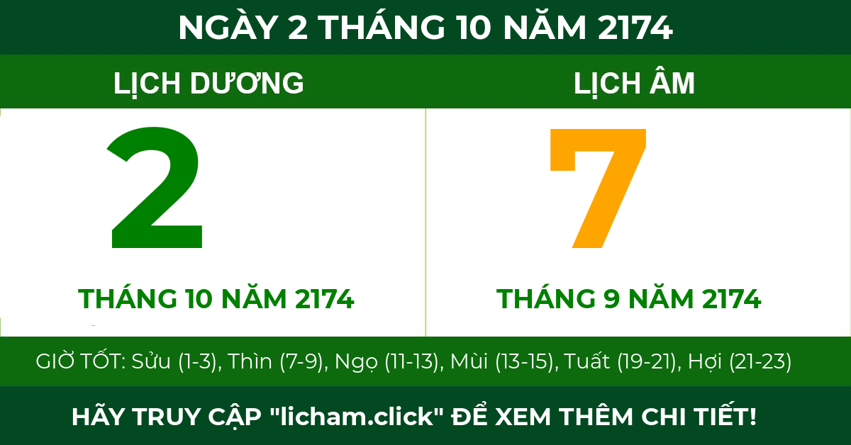 lịch âm ngày 2 tháng 10 năm 2174