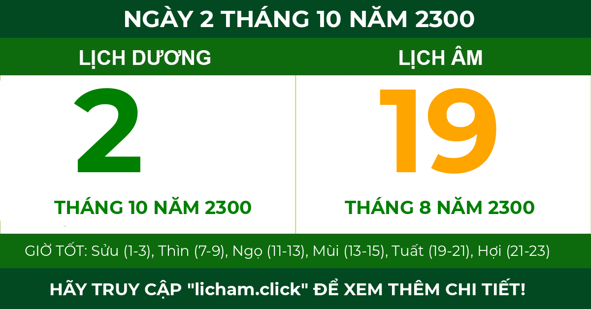 lịch âm ngày 2 tháng 10 năm 2300