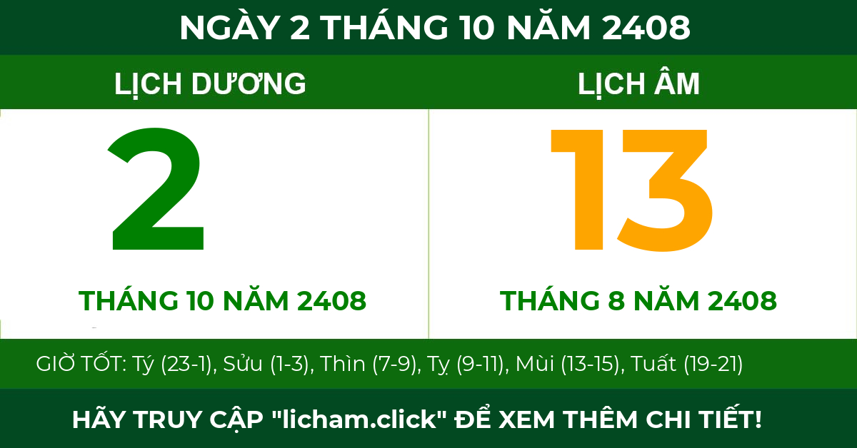 lịch âm ngày 2 tháng 10 năm 2408