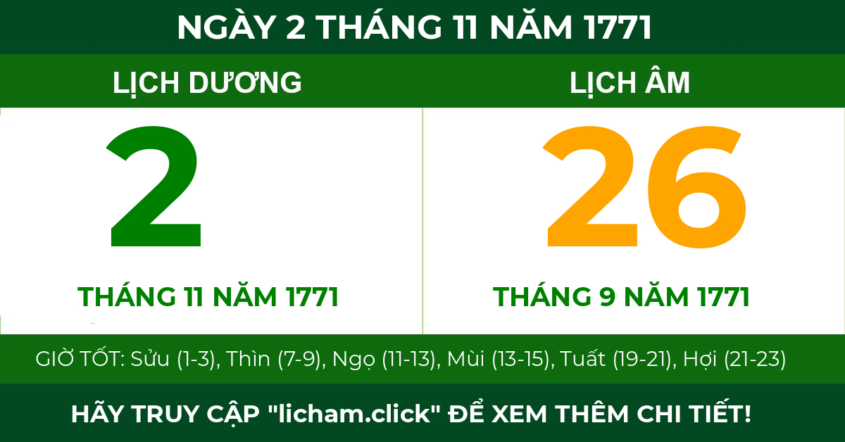 lịch âm ngày 2 tháng 11 năm 1771