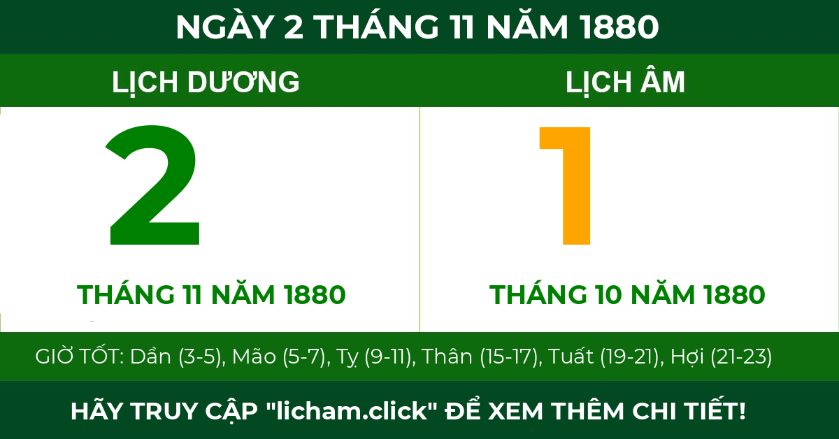 lịch âm ngày 2 tháng 11 năm 1880
